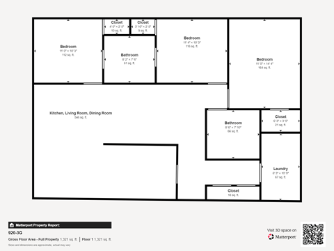 Floor plan for 3 beds, 2 baths